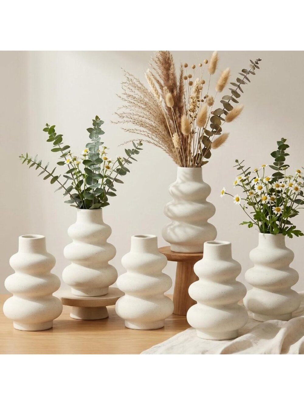 Set of 6 Rustic Ceramic Flower Vases | Vintage Home Decor for Tables & Shelves